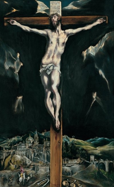 Cristo crucificado com Toledo no fundo de El Greco